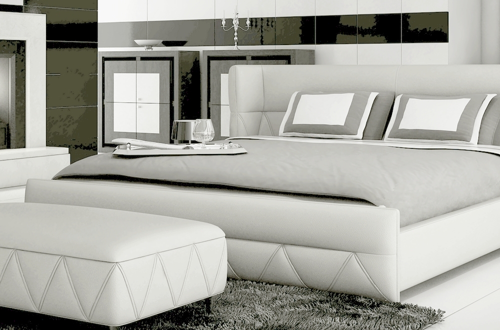 Lit design en cuir italien de luxe prima, blanc Mobilier Privé