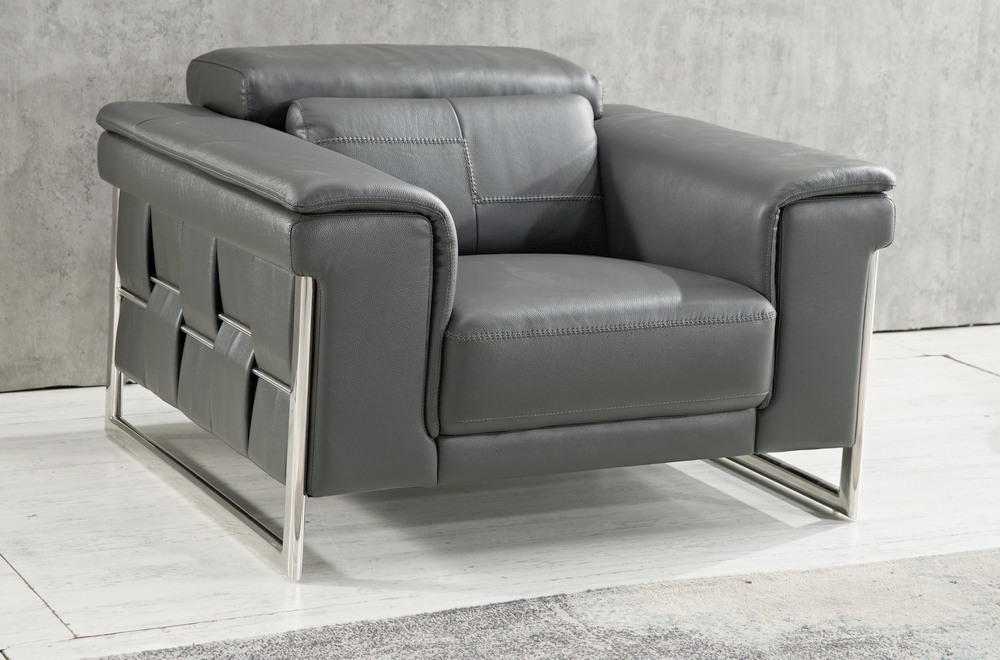 Ensemble canapé 3 places et 2 places en cuir italien buffle vega, gris  foncé avec surpiqure gris clair - Mobilier Privé