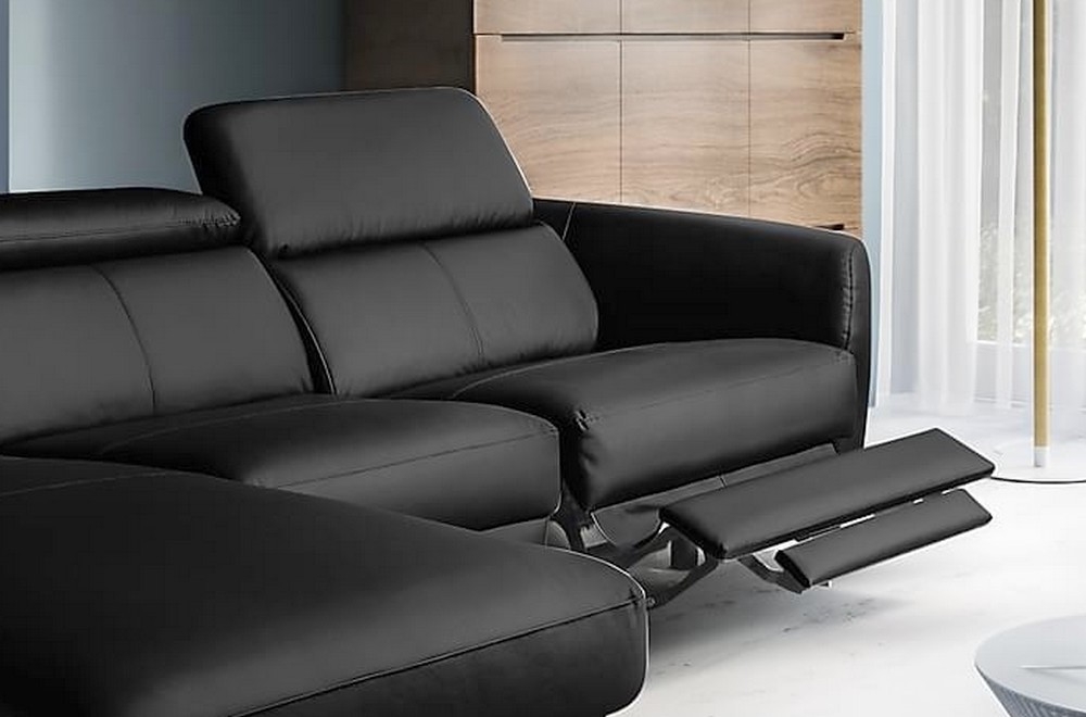 Canapé d'angle relax en cuir de luxe italien avec relax électrique, 5  places bertoni, noir, angle gauche - Mobilier Privé