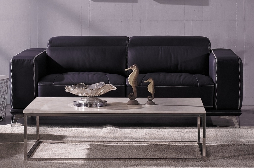 Ensemble canapé 3 places et 2 places en cuir italien buffle vega, gris  foncé avec surpiqure gris clair - Mobilier Privé