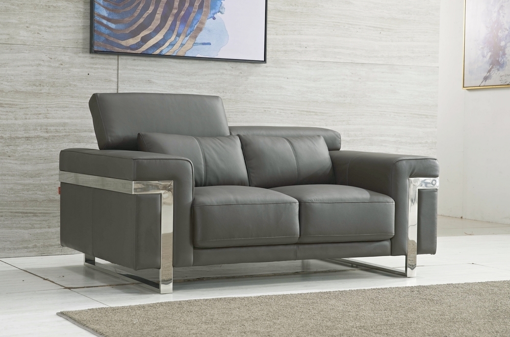 Ensemble canapé 3 places et 2 places en cuir italien buffle vega, gris  foncé avec surpiqure gris clair - Mobilier Privé