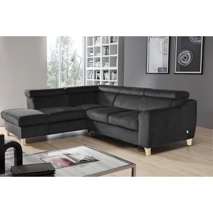 Canapé d'angle convertible en velours luxe 5 places, ASTERIA gris foncé, angle gauche