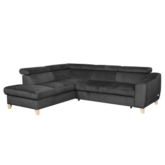 Canapé d'angle convertible en velours luxe 5 places, ASTERIA gris foncé, angle gauche