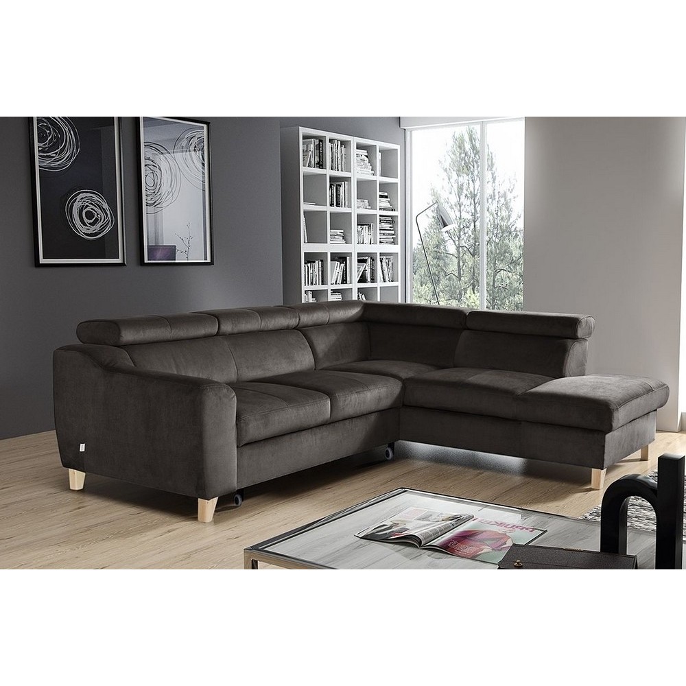 Canapé d'angle convertible en velours luxe 5 places, ASTERIA chocolat clair, angle droit Canapé d'angle convertible en velours luxe 5 places, ASTERIA chocolat clair, angle droit