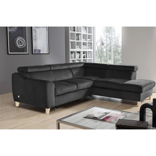 Canapé d'angle convertible en velours luxe 5 places, ASTERIA gris foncé, angle droit