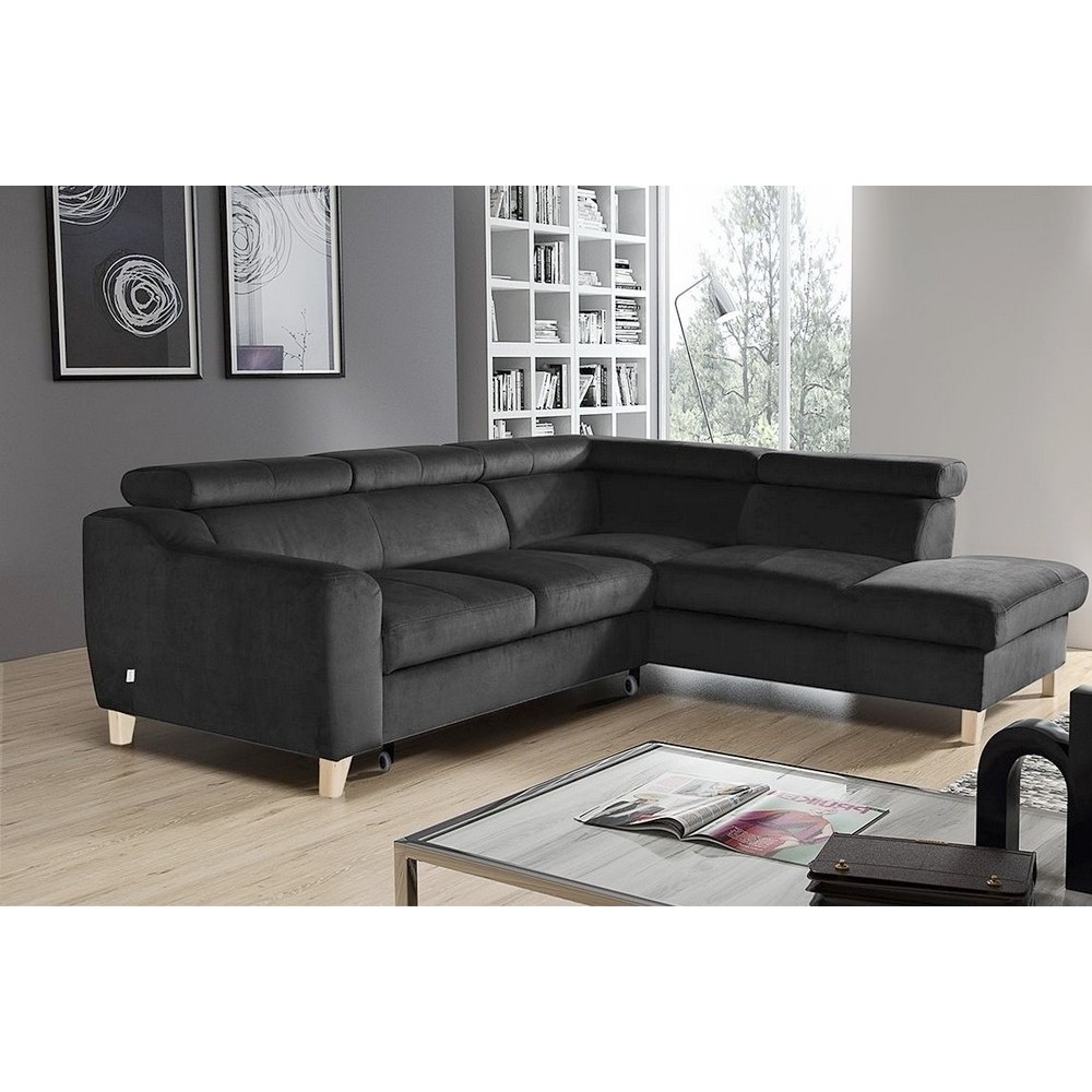 Canapé d'angle convertible en velours luxe 5 places, ASTERIA gris foncé, angle droit Canapé d'angle convertible en velours luxe 5 places, ASTERIA gris foncé, angle droit