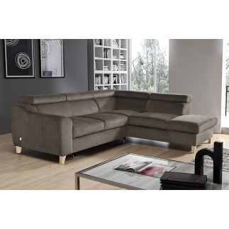 Canapé d'angle convertible en velours luxe 5 places, ASTERIA taupe, angle droit