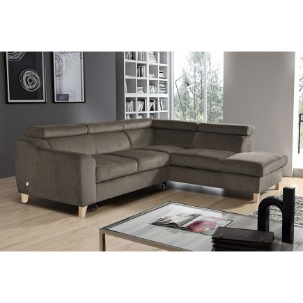 Canapé d'angle convertible en velours luxe 5 places, ASTERIA taupe, angle droit