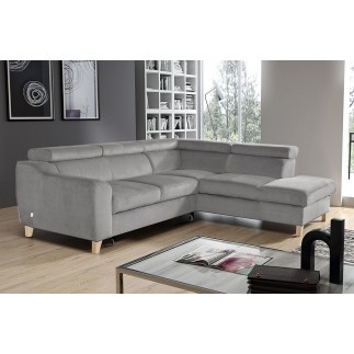 Canapé d'angle convertible en velours luxe 5 places, ASTERIA gris moyen, angle droit