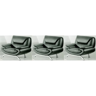Paiement en 2x par Paypal : Ensemble 3 fauteuils 1 place en cuir italien JONAH, noir, total de la commande : 1406 euros