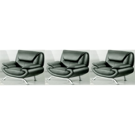 Paiement en 2x par Paypal : Ensemble 3 fauteuils 1 place en cuir italien JONAH, noir, total de la commande : 1406 euros