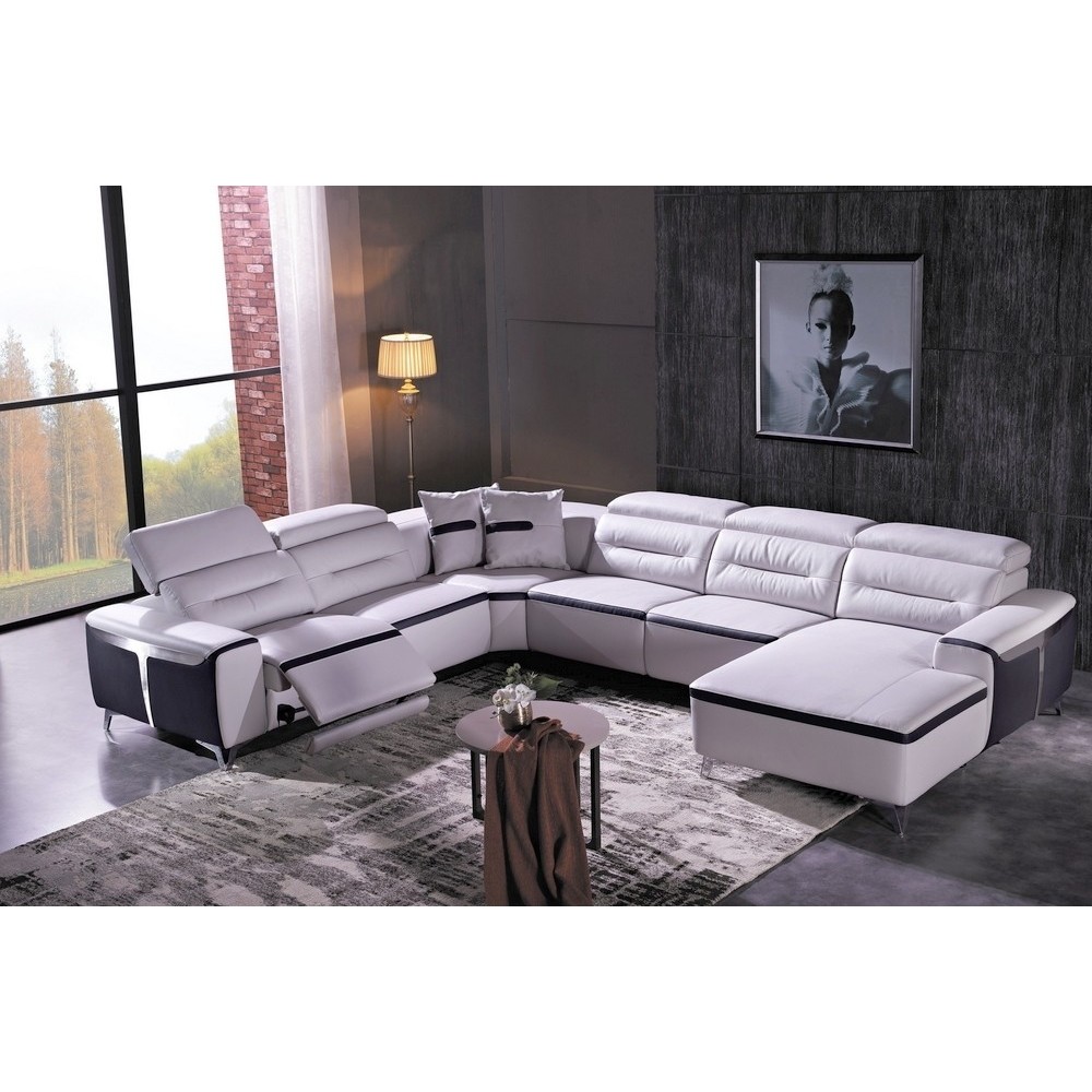 1er paiement de la commande: canapé d'angle relax électrique en cuir buffle italien de luxe: combirelax, blanc et noir , angle g