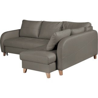 Canapé d'angle convertible en cuir de luxe italien , 5 places CONFORIA, taupe, angle droit