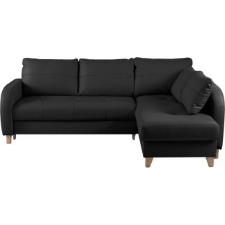 Canapé d'angle convertible en cuir de luxe italien , 5 places CONFORIA, noir, angle droit