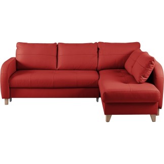 Canapé d'angle convertible en cuir de luxe italien , 5 places CONFORIA, rouge foncé, angle droit