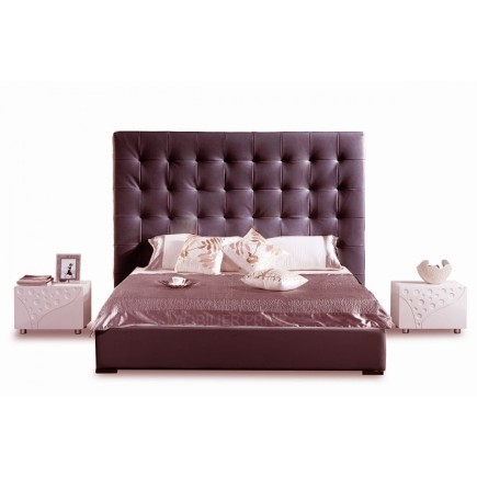 Lit en cuir italien de luxe DODO, chocolat 160x200, sommier à lattes inclus