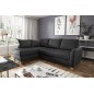 Canapé d'angle convertible en cuir de luxe italien , 5 places CONFORIA, noir, angle gauche Canapé d'angle convertible en cuir de luxe italien , 5 places CONFORIA, noir, angle gauche
