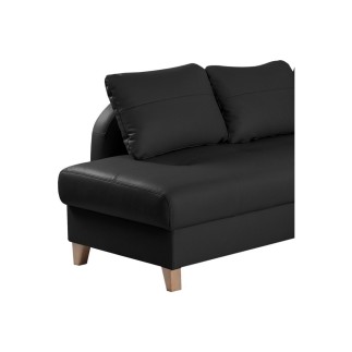 Canapé d'angle convertible en cuir de luxe italien , 5 places CONFORIA, noir, angle gauche