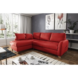 Canapé d'angle convertible en cuir de luxe italien , 5 places CONFORIA, rouge foncé, angle gauche
