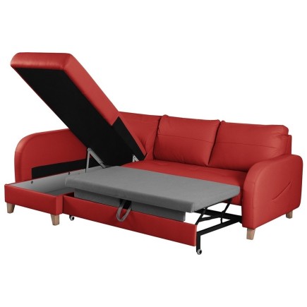 Canapé d'angle convertible en cuir de luxe italien , 5 places CONFORIA, rouge foncé, angle gauche