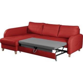Canapé d'angle convertible en cuir de luxe italien , 5 places CONFORIA, rouge foncé, angle gauche
