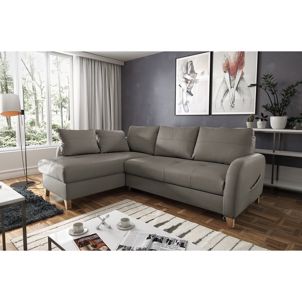 Canapé d'angle convertible en cuir de luxe italien , 5 places CONFORIA, taupe, angle gauche Canapé d'angle convertible en cuir de luxe italien , 5 places CONFORIA, taupe, angle gauche