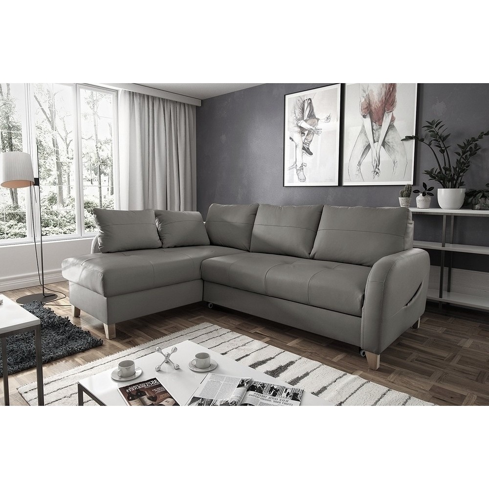 Canapé d'angle convertible en cuir de luxe italien , 5 places CONFORIA, gris foncé, angle gauche Canapé d'angle convertible en cuir de luxe italien , 5 places CONFORIA, gris foncé, angle gauche