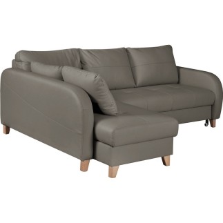 Canapé d'angle convertible en cuir de luxe italien , 5 places CONFORIA, gris foncé, angle gauche