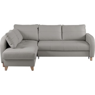 - Canapé d'angle convertible en cuir de luxe italien , 5 places CONFORIA, gris clair, angle gauche