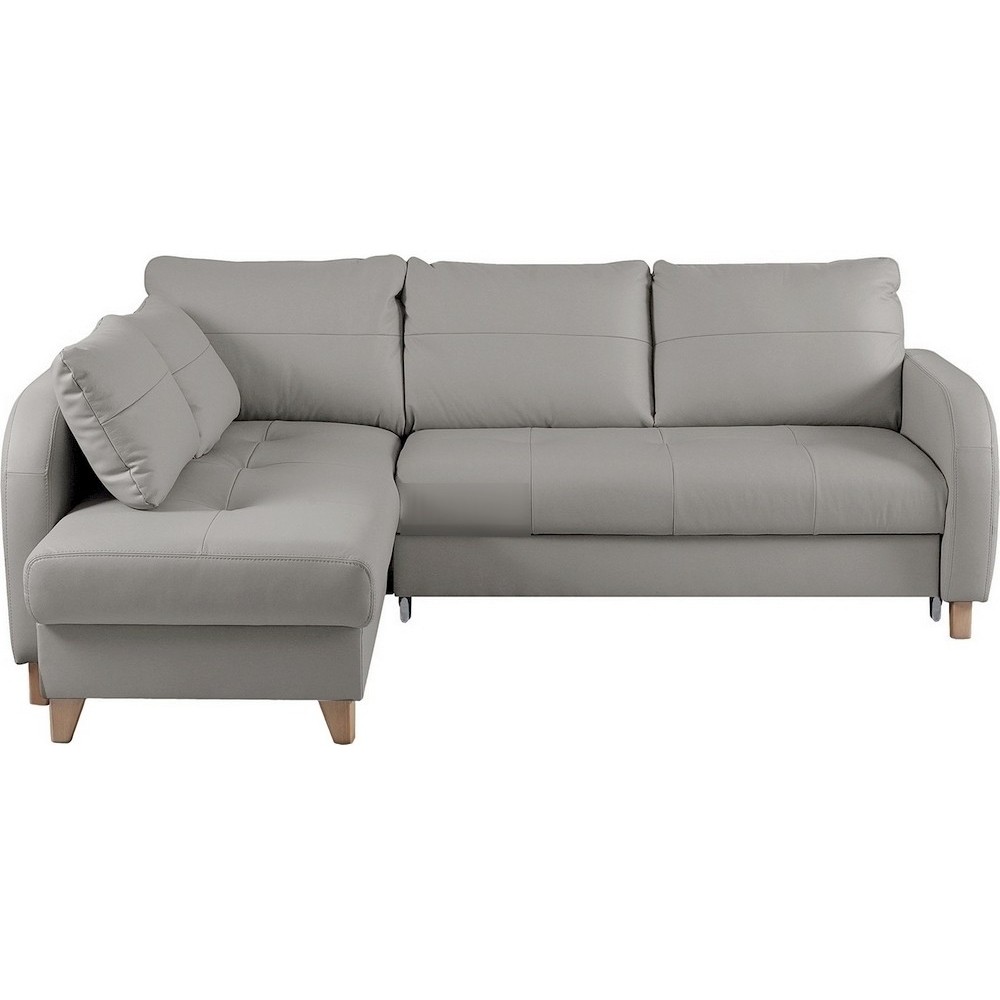 - Canapé d'angle convertible en cuir de luxe italien , 5 places CONFORIA, gris clair, angle gauche - Canapé d'angle convertible en cuir de luxe italien , 5 places CONFORIA, gris clair, angle gauche