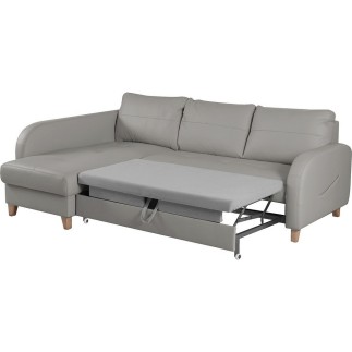 - Canapé d'angle convertible en cuir de luxe italien , 5 places CONFORIA, gris clair, angle gauche