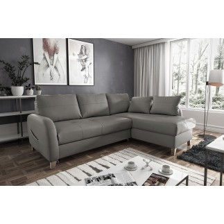 Canapé d'angle convertible en cuir de luxe italien , 5 places CONFORIA, gris foncé, angle droit