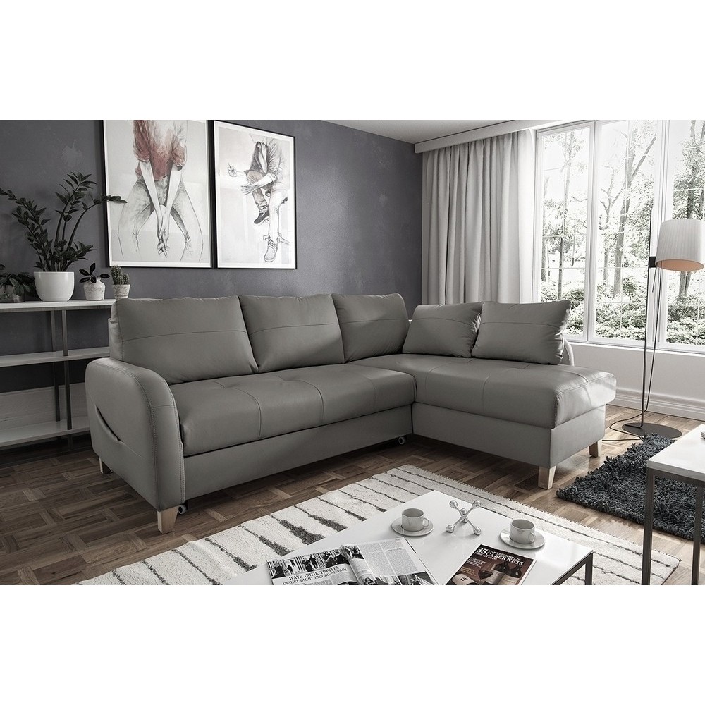 Canapé d'angle convertible en cuir de luxe italien , 5 places CONFORIA, gris foncé, angle droit Canapé d'angle convertible en cuir de luxe italien , 5 places CONFORIA, gris foncé, angle droit
