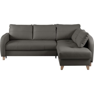 Canapé d'angle convertible en cuir de luxe italien , 5 places CONFORIA, gris foncé, angle droit