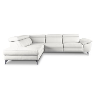 - Canapé d'angle relax en 100% tout cuir épais de luxe italien avec relax électrique, 5/6 places KASTER, blanc cassé, angle gauc