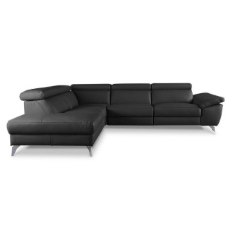 Canapé d'angle relax en 100% tout cuir épais de luxe italien avec relax électrique, 5/6 places KASTER, noir, angle gauche
