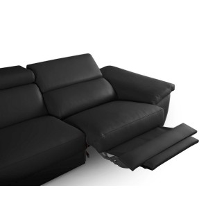 Canapé d'angle relax en 100% tout cuir épais de luxe italien avec relax électrique, 5/6 places KASTER, noir, angle gauche