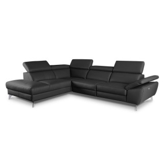Canapé d'angle relax en 100% tout cuir épais de luxe italien avec relax électrique, 5/6 places KASTER, noir, angle gauche