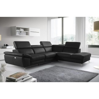 Canapé d'angle relax en 100% tout cuir épais de luxe italien avec relax électrique, 5/6 places KASTER, noir, angle droit