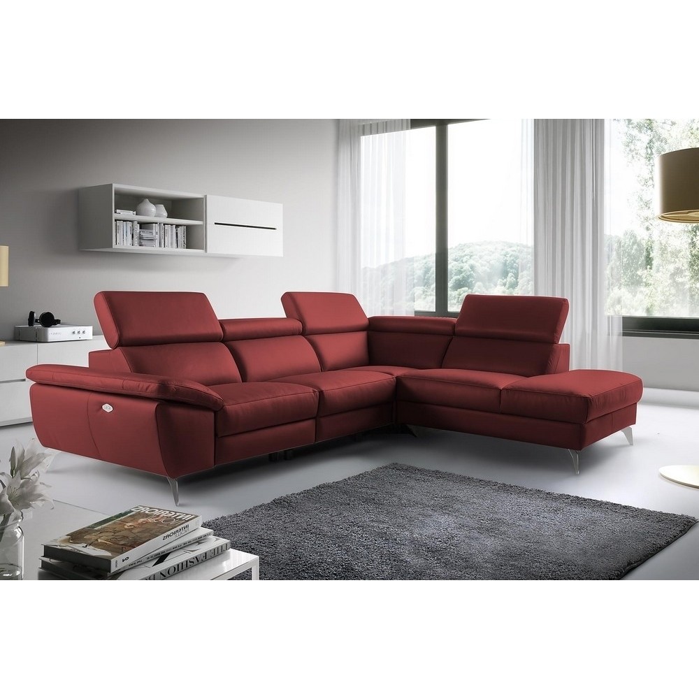 Canapé d'angle relax en 100% tout cuir épais de luxe italien avec relax électrique, 5/6 places KASTER, rouge bordeaux, angle dro Canapé d'angle relax en 100% tout cuir épais de luxe italien avec relax électrique, 5/6 places KASTER, rouge bordeaux, angle dro