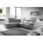 Canapé d'angle relax en 100% tout cuir épais de luxe italien avec relax électrique, 5/6 places KASTER, gris clair, angle gauche