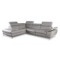 Canapé d'angle relax en 100% tout cuir épais de luxe italien avec relax électrique, 5/6 places KASTER, gris clair, angle gauche