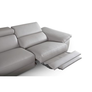 Canapé d'angle relax en 100% tout cuir épais de luxe italien avec relax électrique, 5/6 places KASTER, gris clair, angle gauche