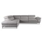 Canapé d'angle relax en 100% tout cuir épais de luxe italien avec relax électrique, 5/6 places KASTER, gris clair, angle gauche