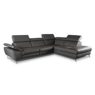 Canapé d'angle relax en 100% tout cuir épais de luxe italien avec relax électrique, 5/6 places KASTER, anthracite, angle droit