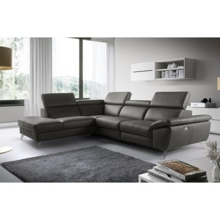 Canapé d'angle relax en 100% tout cuir épais de luxe italien avec relax électrique, 5/6 places KASTER, anthracite, angle gauche