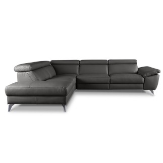 Canapé d'angle relax en 100% tout cuir épais de luxe italien avec relax électrique, 5/6 places KASTER, anthracite, angle gauche