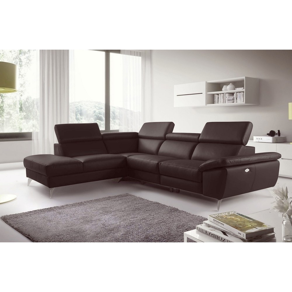 Canapé d'angle relax en 100% tout cuir épais de luxe italien avec relax électrique, 5/6 places KASTER, chocolat, angle gauche Canapé d'angle relax en 100% tout cuir épais de luxe italien avec relax électrique, 5/6 places KASTER, chocolat, angle gauche