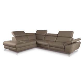 Canapé d'angle relax en 100% tout cuir épais de luxe italien avec relax électrique, 5/6 places KASTER, taupe (vers le brun), ang