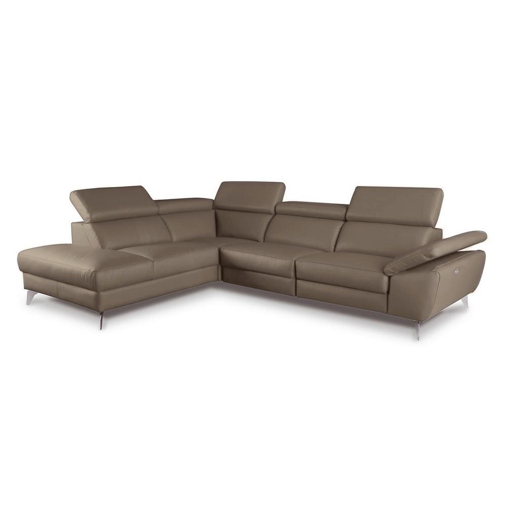 Canapé d'angle relax en 100% tout cuir épais de luxe italien avec relax électrique, 5/6 places KASTER, taupe (vers le brun), ang Canapé d'angle relax en 100% tout cuir épais de luxe italien avec relax électrique, 5/6 places KASTER, taupe (vers le brun), ang